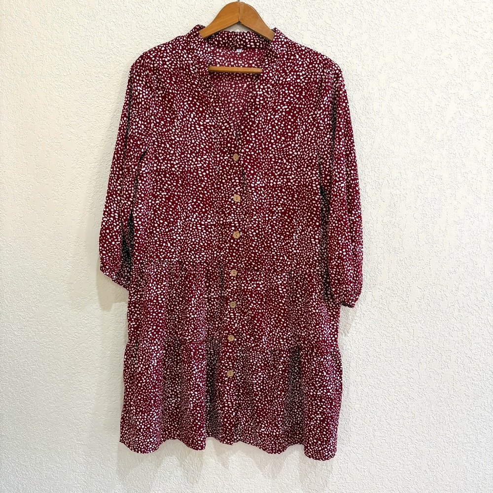 Red Floral Button-Down Dress